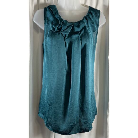 Violet & Claire Sleeveless Scrunched Front Blouse Teal M career preppy 73-46 - Picture 1 of 13